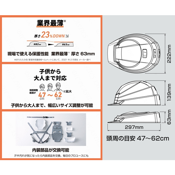 DIC IZANO2 折りたたみヘルメット 10個セット [AA21型HA7-K21式]《取り寄せ商品・代引不可》_2