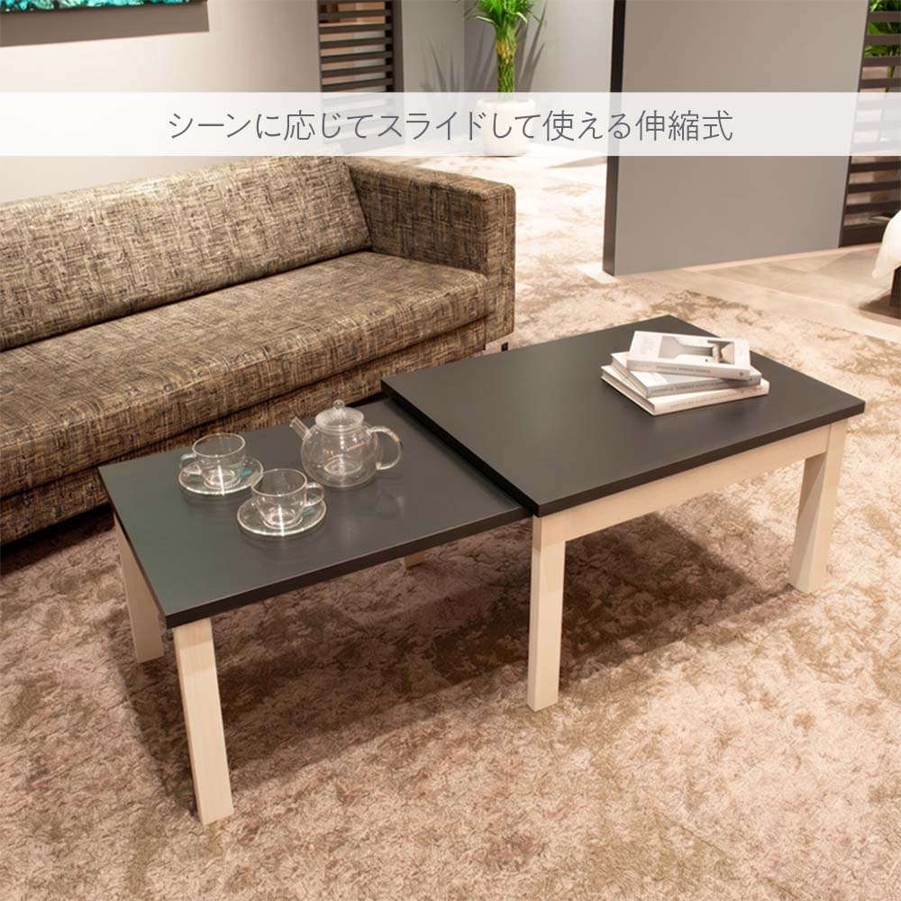 【1mm単位のサイズオーダー】日本製 一体型伸縮スライドローテーブル 幅45~80cm 奥行45~60cm 高さ35~45cm 完成品お届け セミオーダー monoLAB. モノラボ_2