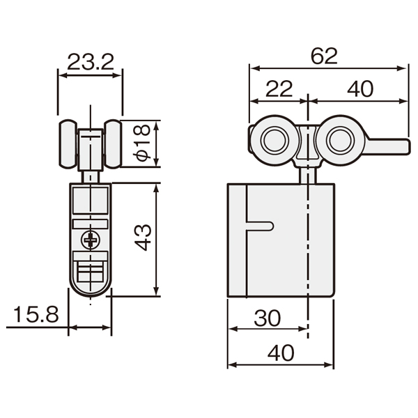 HR-222-K (HRシリーズ 上部吊り車 上下調整付き)_2