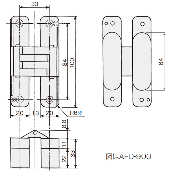 AFD-910(AFDシリーズ 間仕切折戸用丁番・50度仮ストップ機構付き)_2