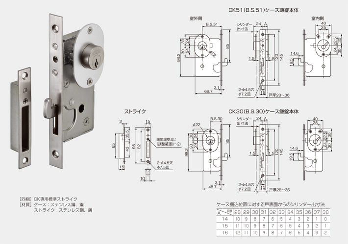 CK51/CK30 ケース鎌錠 | アトムダイレクトショップ