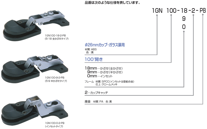 ガラス扉用スライド丁番GN100